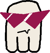 A picture of a beige cartoon ghost with triangular red sunglasses