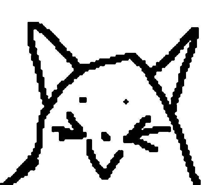 A picture of a head of a black and white cartoon cat